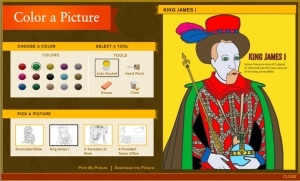 King James, seen here in our online coloring activity, did not translate the King James Bible. It also wasn't published on May 2.